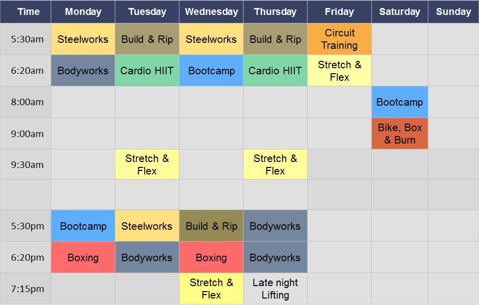New Timetable - Conan Fitness - Personal Training Gym in Perth
